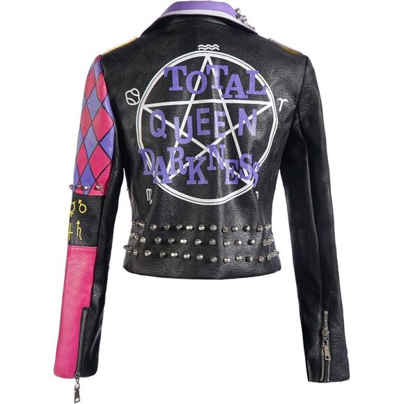 DARKSHE Women's Faux Leather Taskmaster, Black/Purple Jacket Fashion Coat - Picture 2 of 6